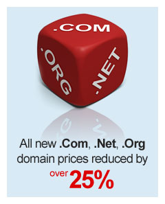 All new .Com, .Net, .Org domain prices reduced by over 25%